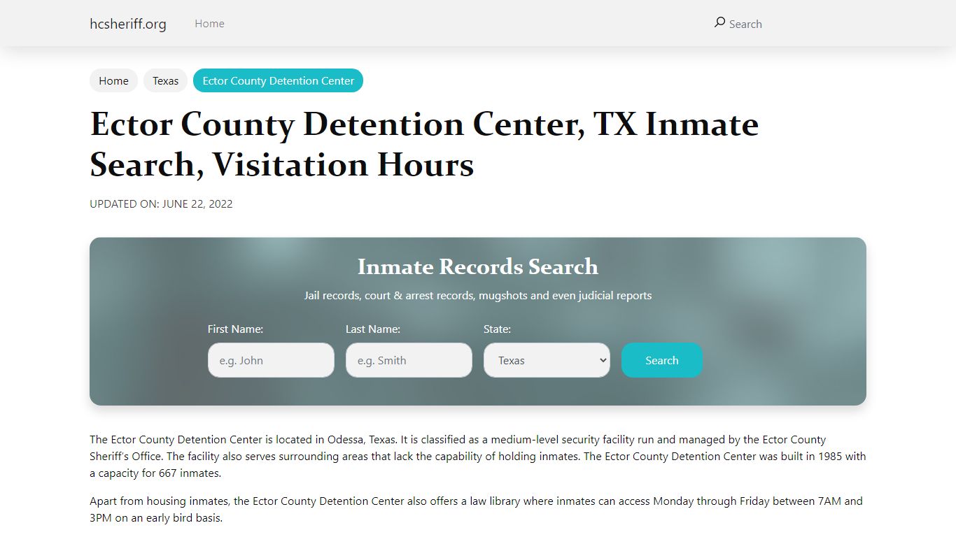 Ector County Detention Center, TX Inmate Search ...